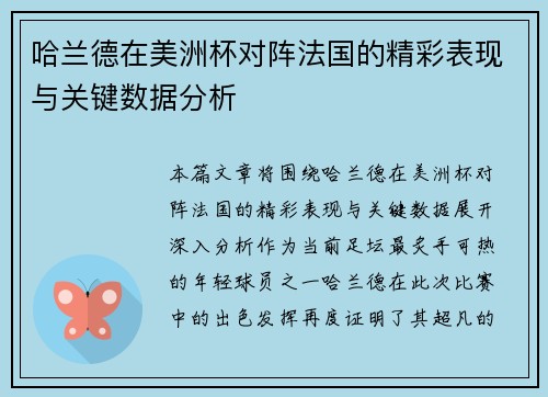 哈兰德在美洲杯对阵法国的精彩表现与关键数据分析